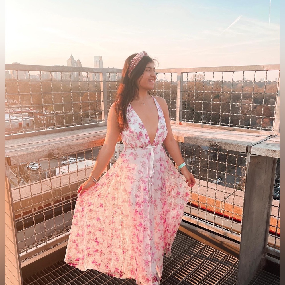Hello Molly Pink Floral V Neck Dress